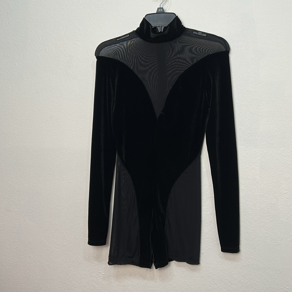 Elegant Black‎ Women's romper velvet see through mesh